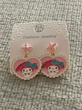 My Melody Pink Heart Character Drop Earrings